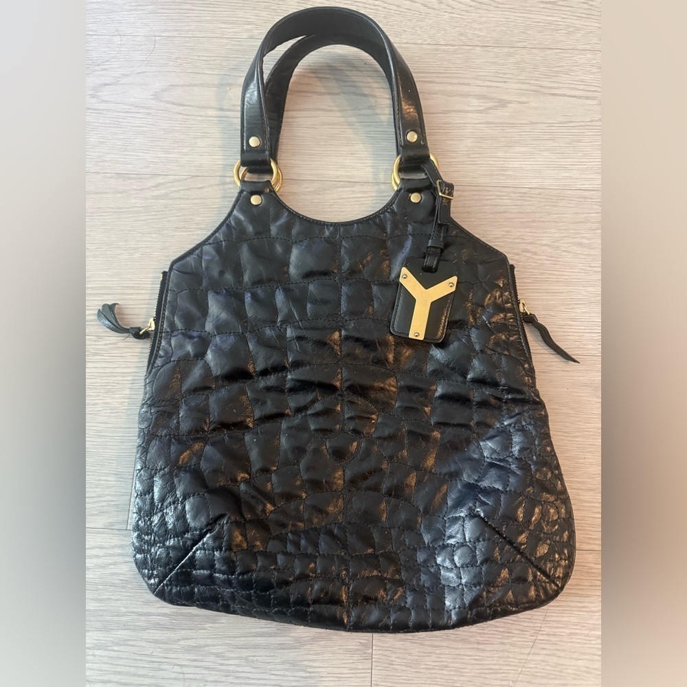 YSL Tribute Patent Leather Handbag Black